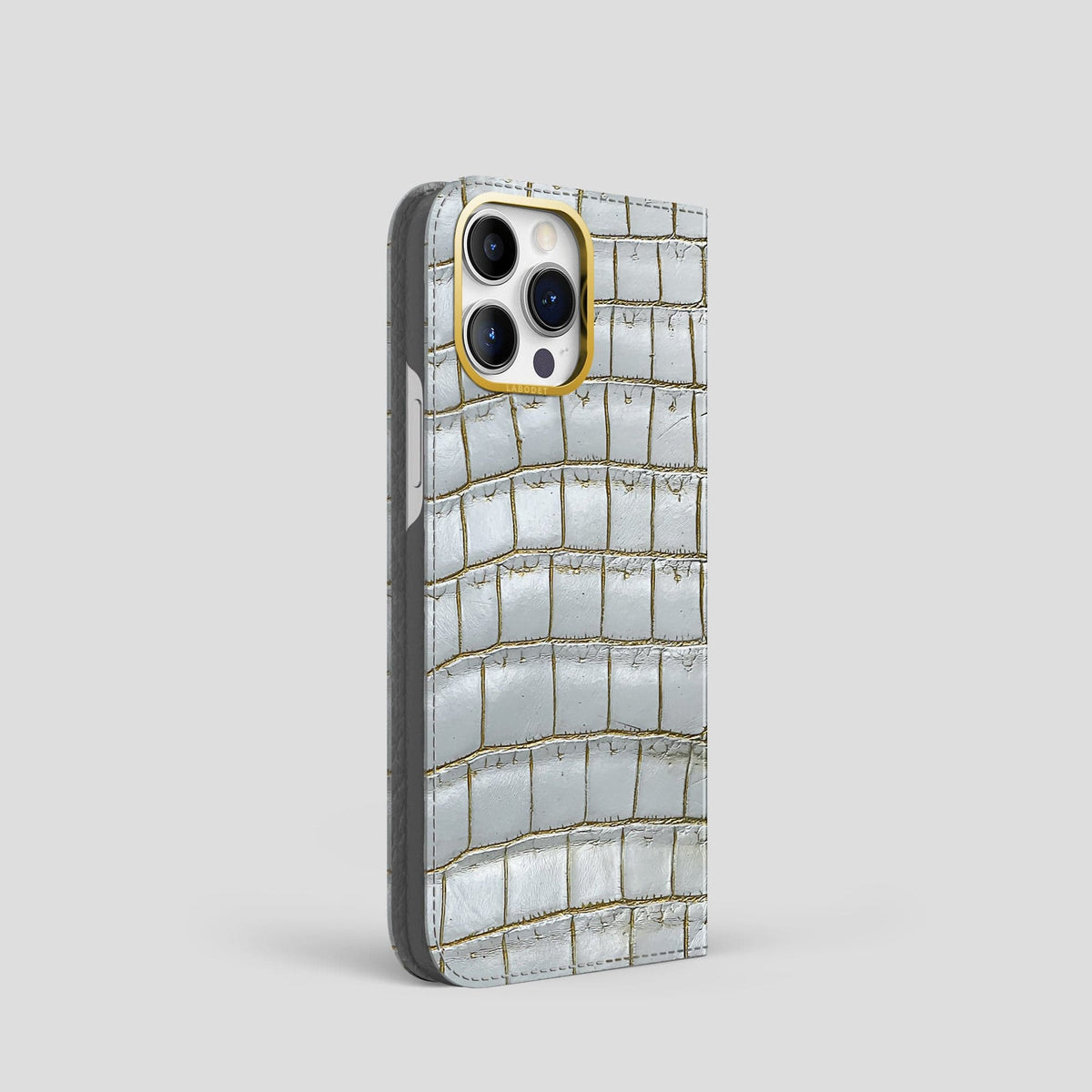 Arctic iPhone 14 Pro Folio Case Himalayan Crocodile with Gold Metal -1 | Arctic-Gold