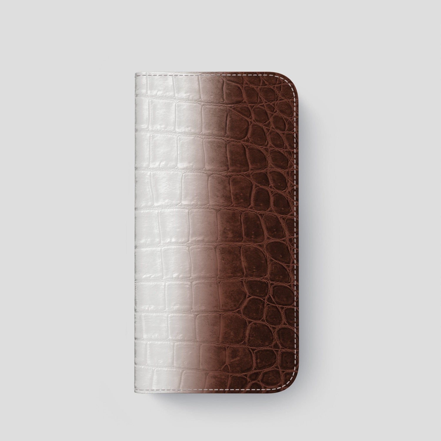 Dark Brown iPhone 14 Pro Folio Case Himalayan Crocodile with Black Metal -4 | Dark-Brown-Black