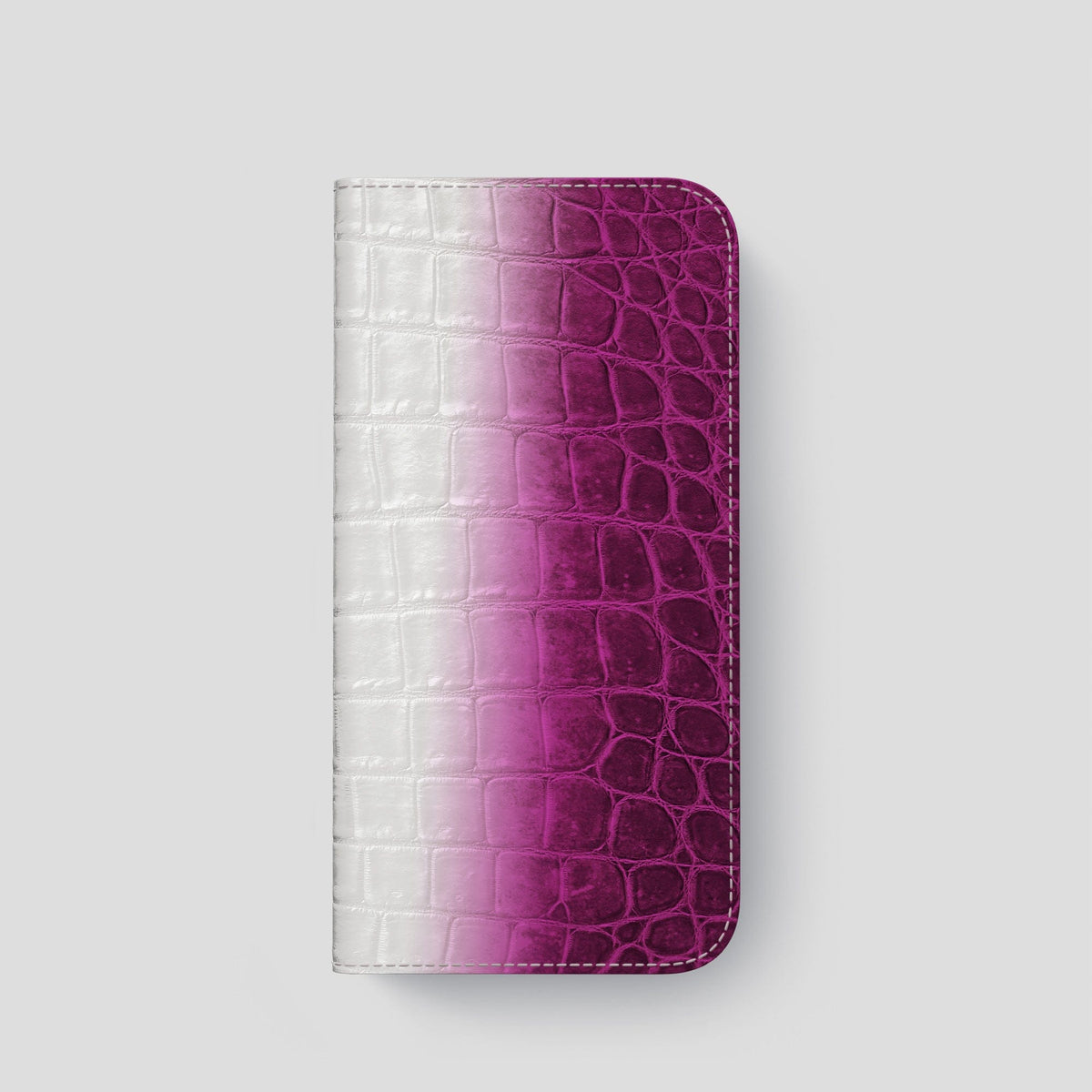 Fuchsia iPhone 15 Pro Folio Case Himalayan Crocodile with Black Metal -4 | Fuchsia-Black