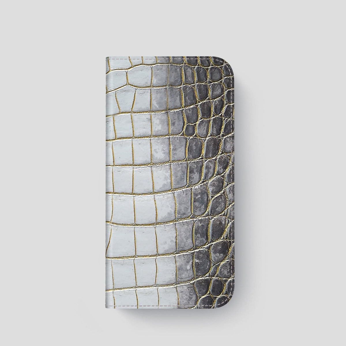 Gold iPhone 14 Pro Folio Case Himalayan Crocodile with Steel Metal -4 | Gold-Steel