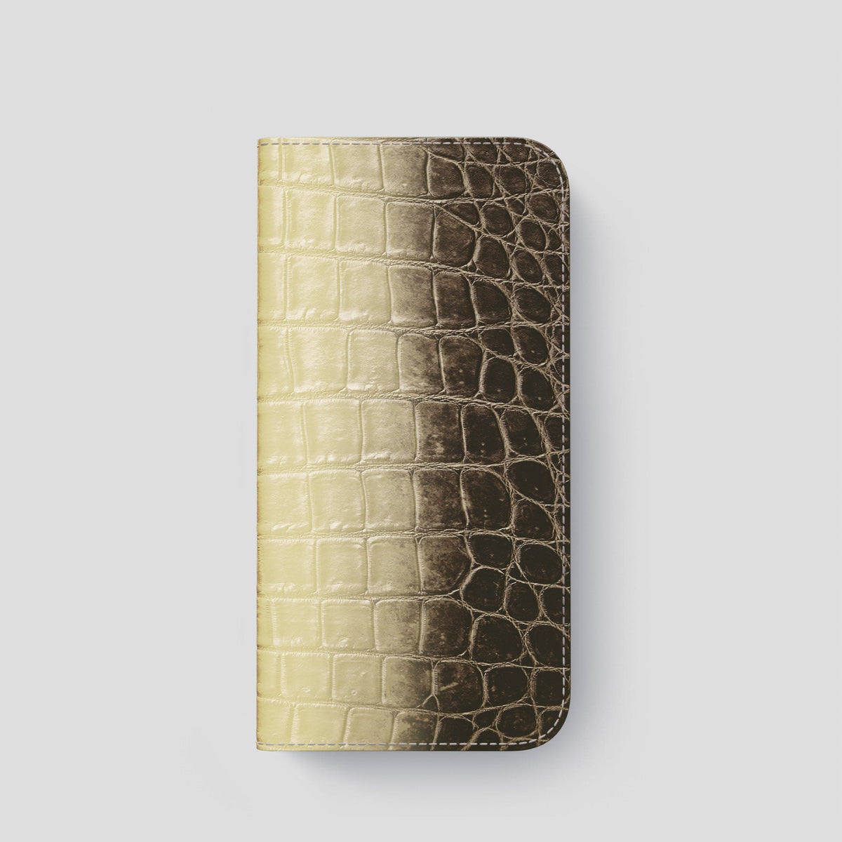 Natural iPhone 14 Pro Folio Case Himalayan Crocodile with Gold Metal -4 | Natural-Gold