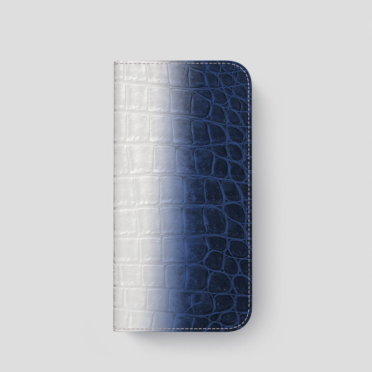 Navy Blue iPhone 14 Pro Folio Case Himalayan Crocodile with Black Metal -4 | Navy-Blue-Black