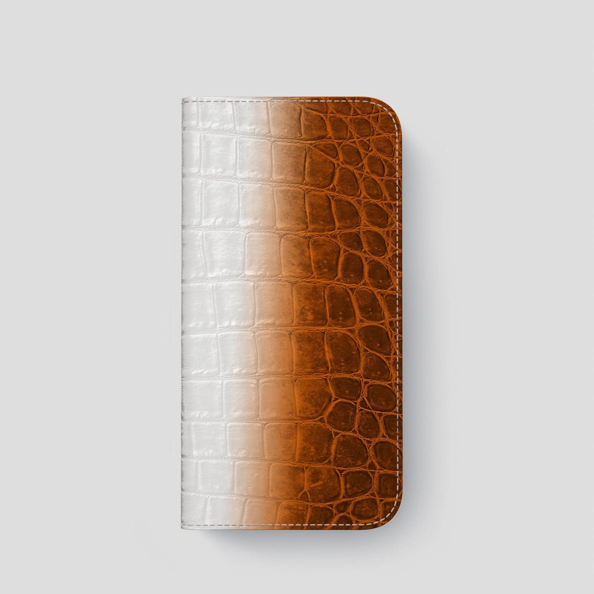 Orange iPhone 14 Pro Folio Case Himalayan Crocodile with Black Metal -4 | Orange-Black