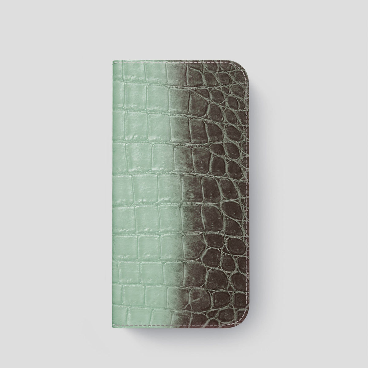 Pistachio iPhone 14 Pro Folio Case Himalayan Crocodile with Black Metal -4 | Pistachio-Black