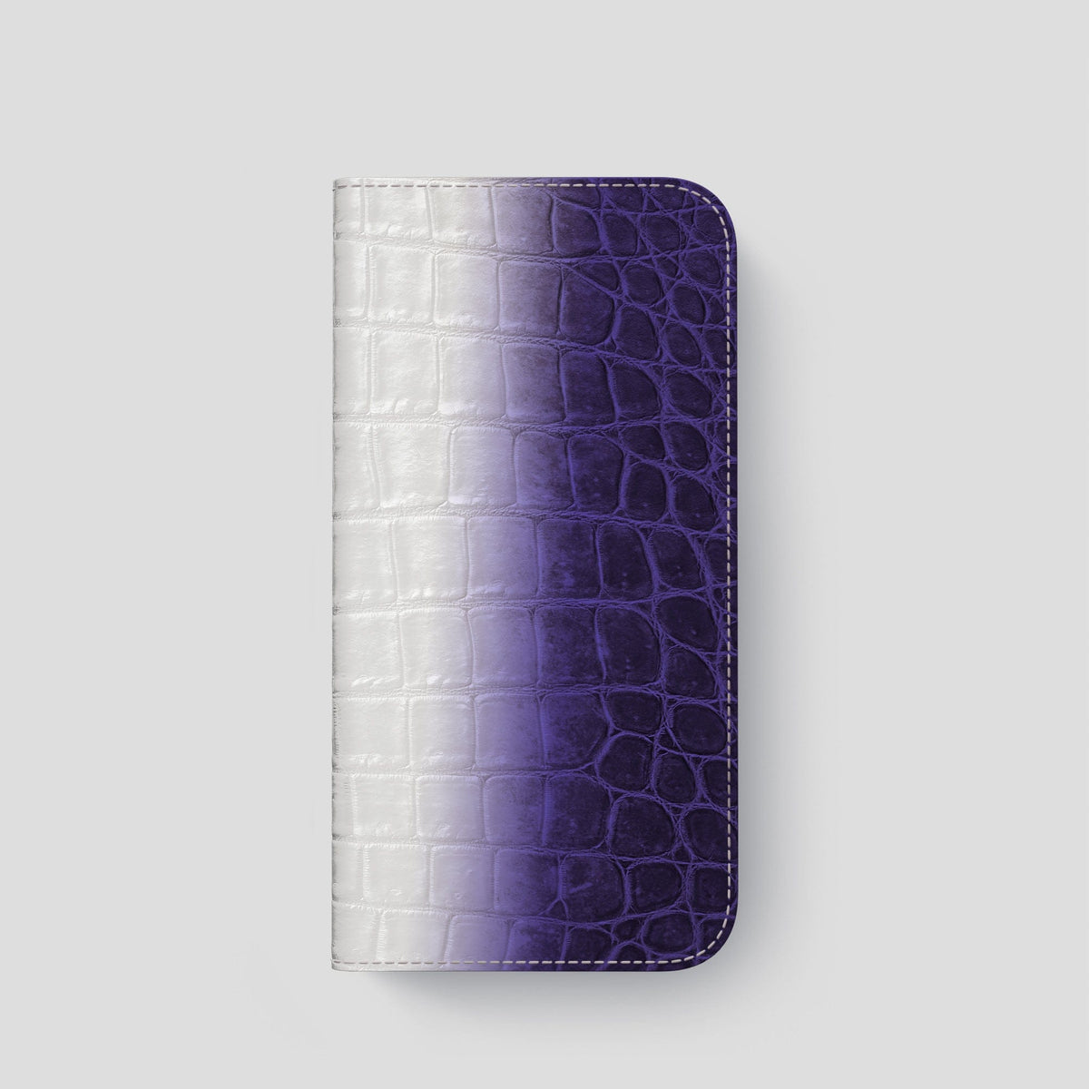 Purple iPhone 15 Pro Folio Case Himalayan Crocodile with Black Metal -4 | Purple-Black
