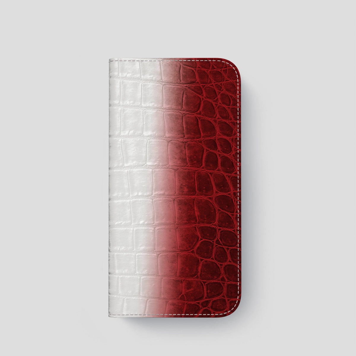 Red iPhone 14 Pro Folio Case Himalayan Crocodile with Gold Metal -4 | Red-Gold