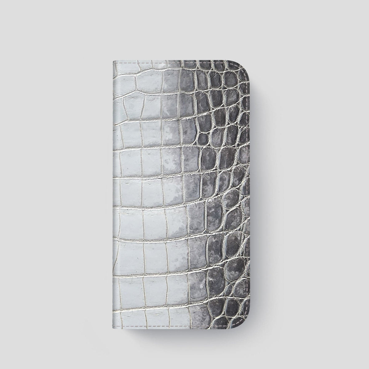 Silver iPhone 14 Pro Folio Case Himalayan Crocodile with Steel Metal -4 | Silver-Steel