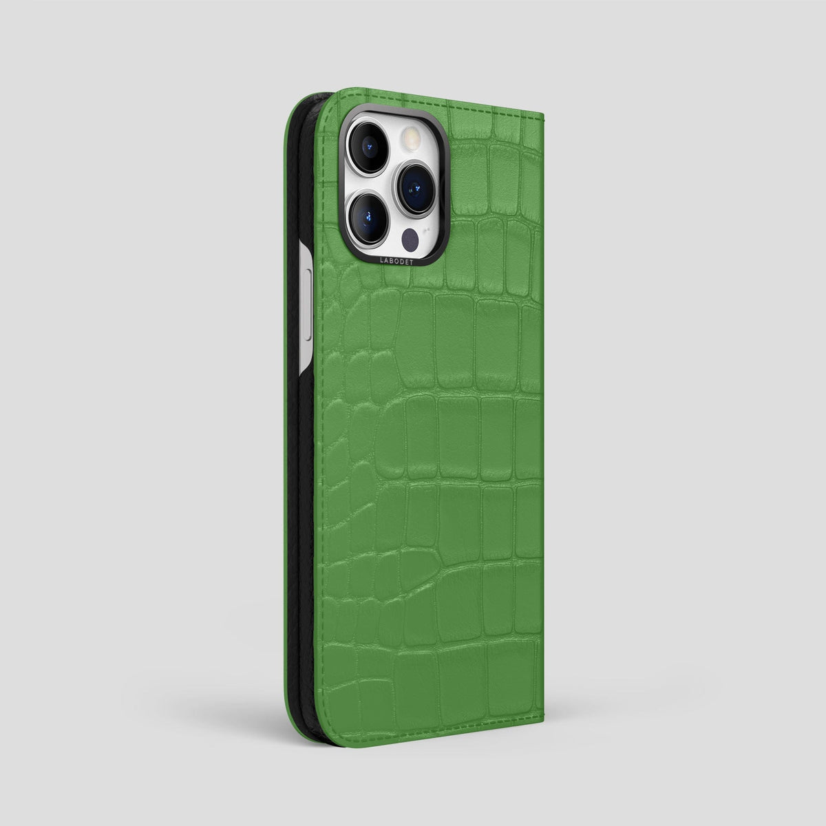 Apple-Green iPhone 14 Pro Max Folio Case Alligator with Black Metal -1 | Apple-Green-Black