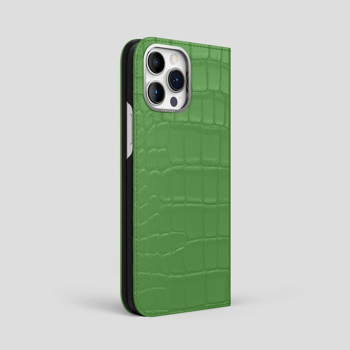 Apple-Green iPhone 14 Pro Max Folio Case Alligator with Steel Metal -1 | Apple-Green-Steel