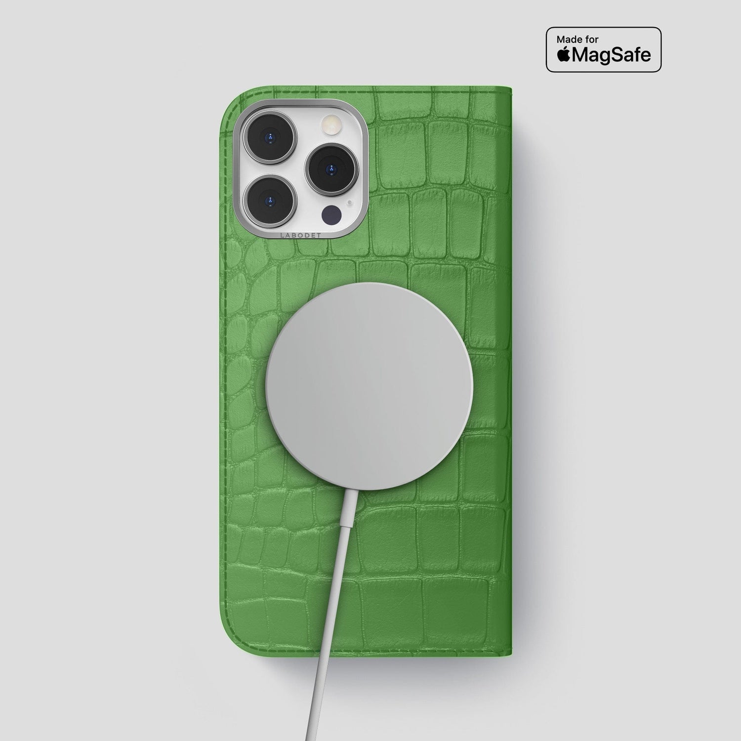 Apple-Green iPhone 14 Pro Max Folio Case Alligator with Steel Metal -3 | Apple-Green-Steel