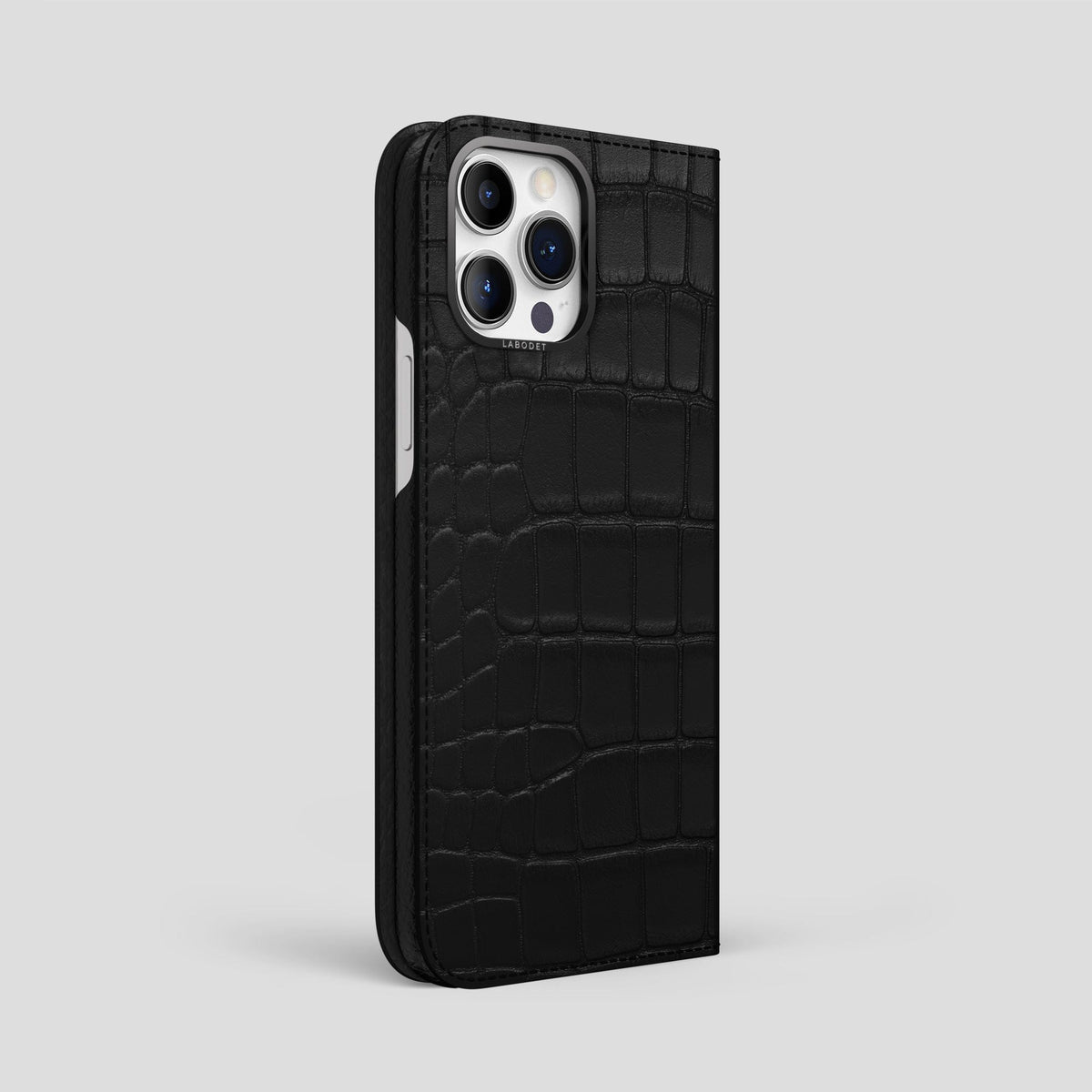 Black iPhone 14 Pro Max Folio Case Alligator with Black Metal -1 | Black-Black