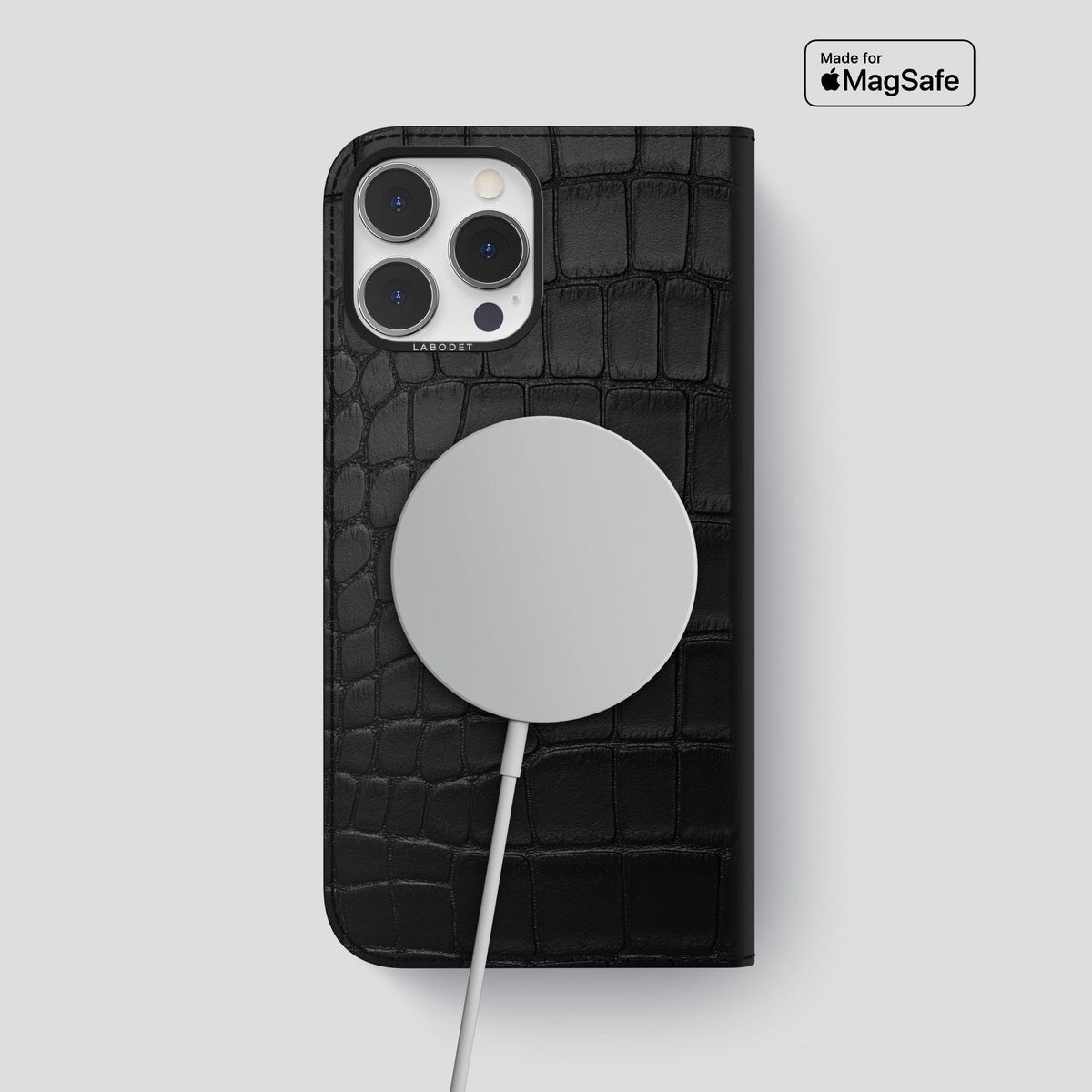 Black iPhone 14 Pro Max Folio Case Alligator with Black Metal -3 | Black-Black