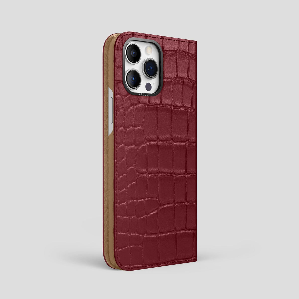 Burgundy iPhone 14 Pro Max Folio Case Alligator with Black Metal -1 | Burgundy-Black