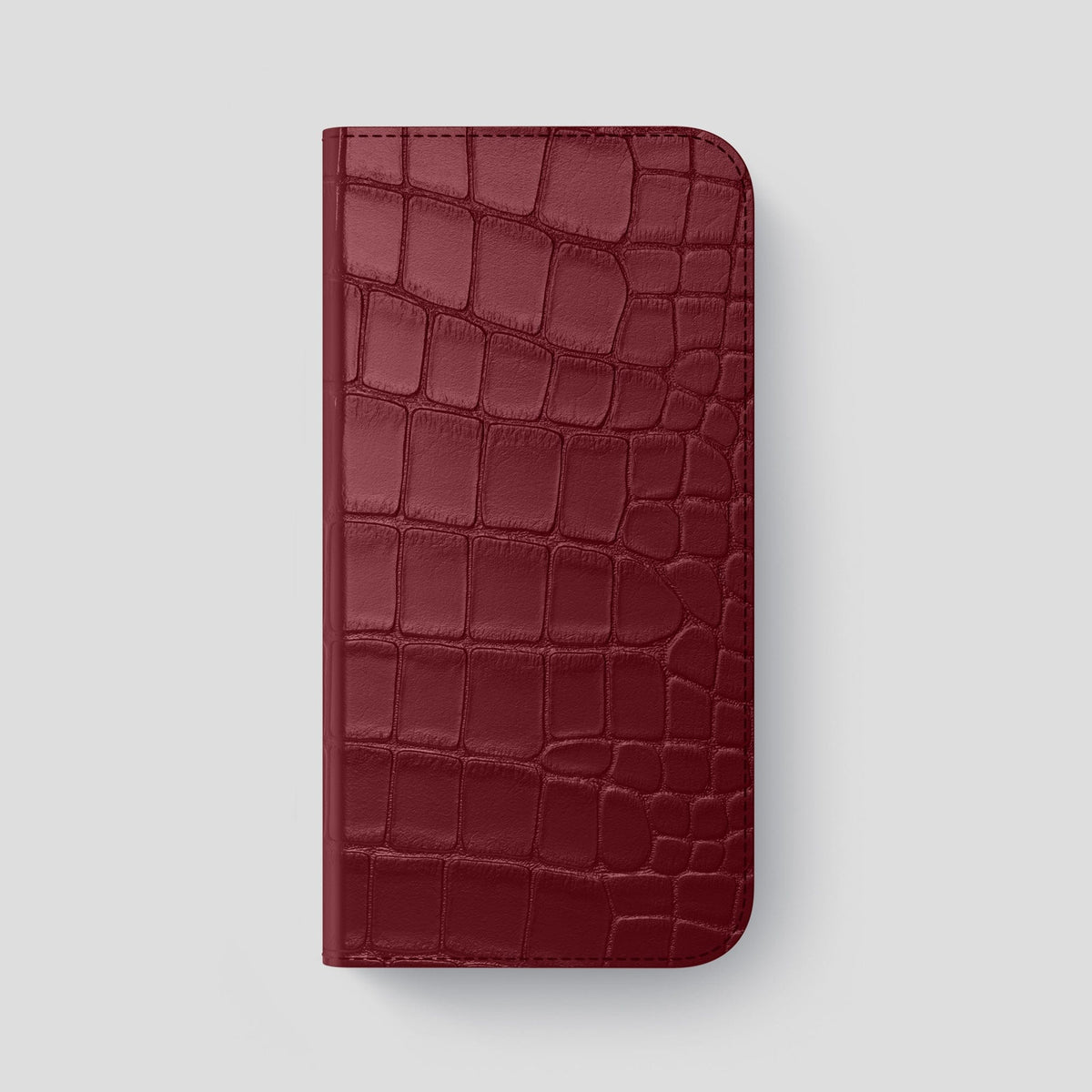 Burgundy iPhone 14 Pro Max Folio Case Alligator with Black Metal -4 | Burgundy-Black