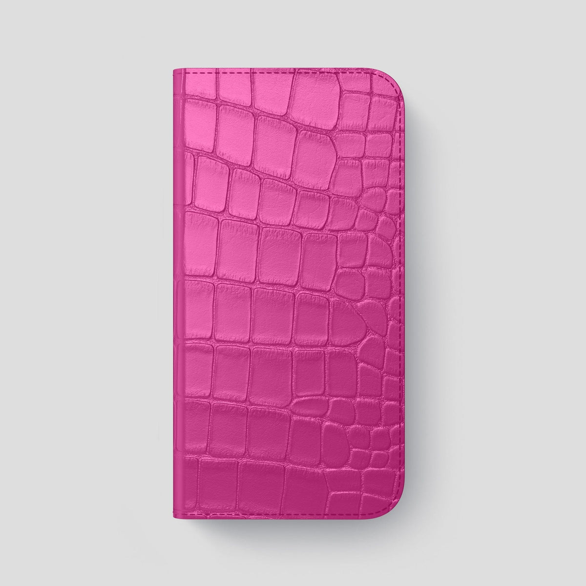 Fuchsia iPhone 14 Pro Max Folio Case Alligator with Steel Metal -4 | Fuchsia-Steel