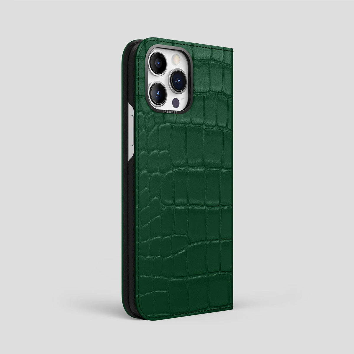 Forest-Green iPhone 14 Pro Max Folio Case Alligator with Black Metal -1 | Forest-Green-Black