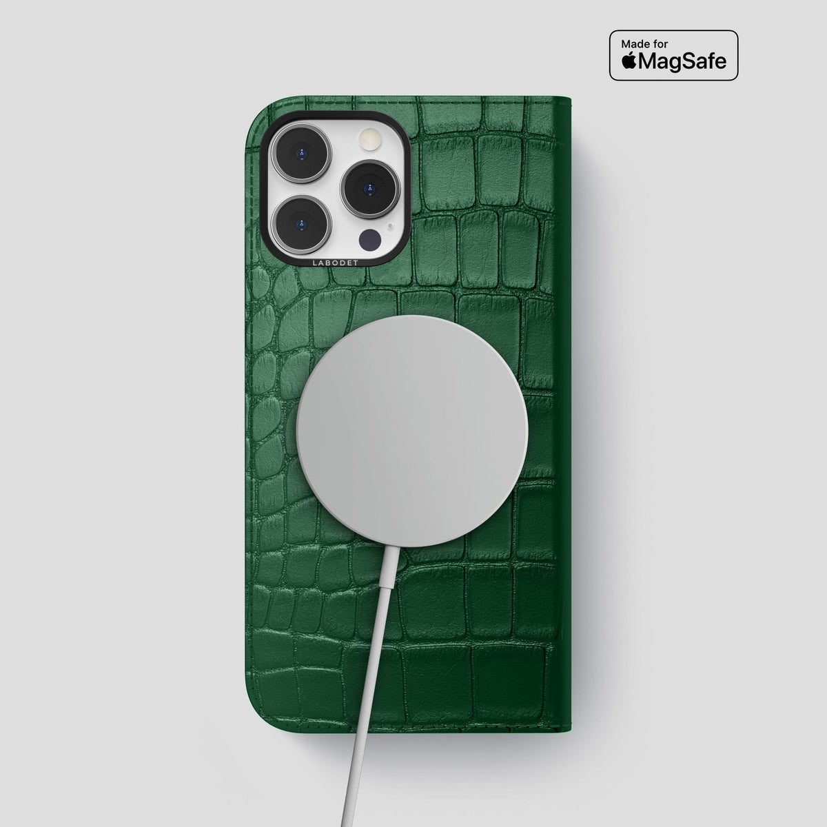 Forest-Green iPhone 14 Pro Max Folio Case Alligator with Black Metal -3 | Forest-Green-Black