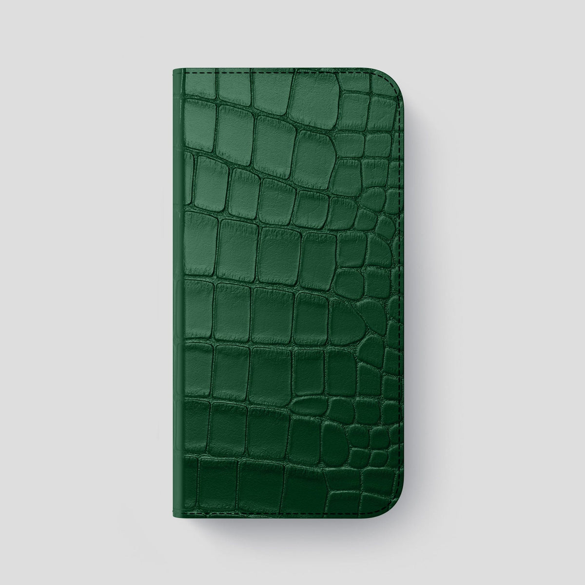 Forest-Green iPhone 14 Pro Max Folio Case Alligator with Black Metal -4 | Forest-Green-Black