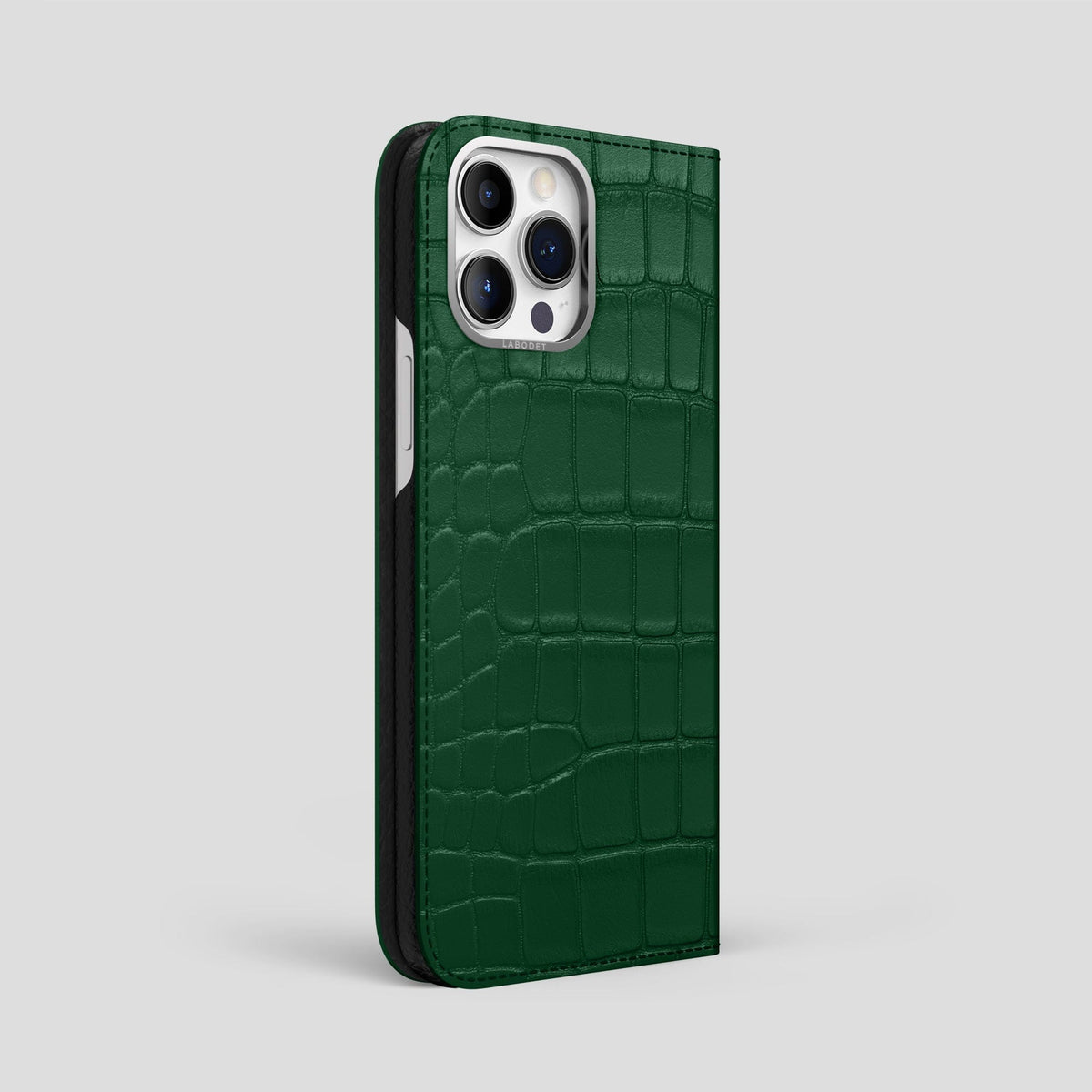 Forest-Green iPhone 14 Pro Max Folio Case Alligator with Steel Metal -1 | Forest-Green-Steel