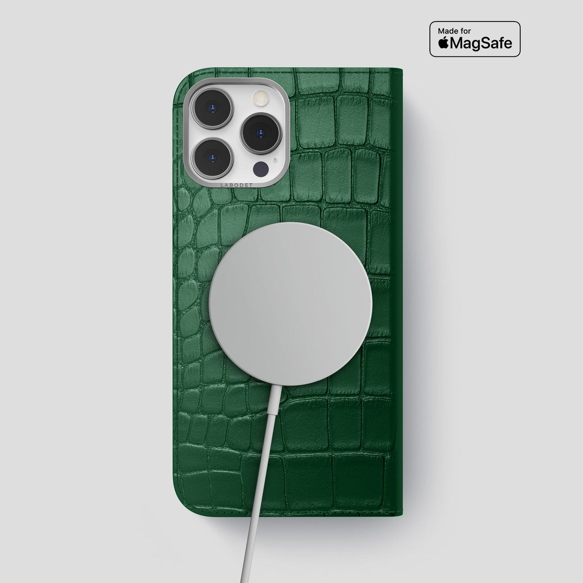 Forest-Green iPhone 14 Pro Max Folio Case Alligator with Steel Metal -3 | Forest-Green-Steel