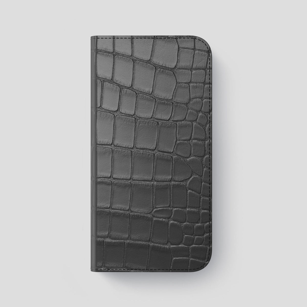Grey iPhone 14 Pro Max Folio Case Alligator with Steel Metal -4 | Grey-Steel