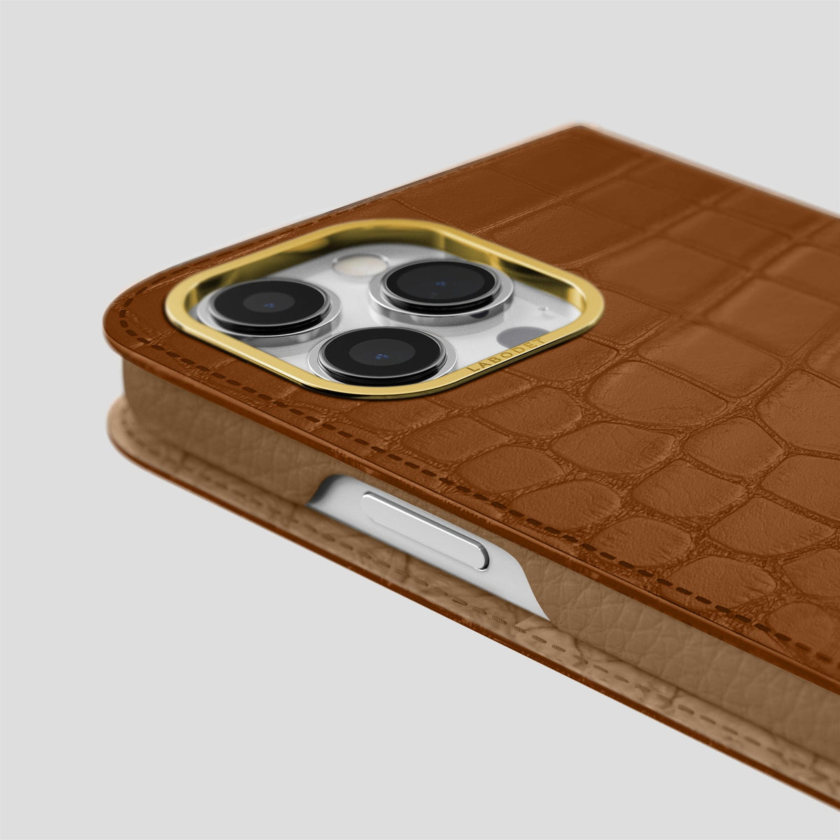 Honey iPhone 14 Pro Max Folio Case Alligator with Gold Metal -5 | Honey-Gold