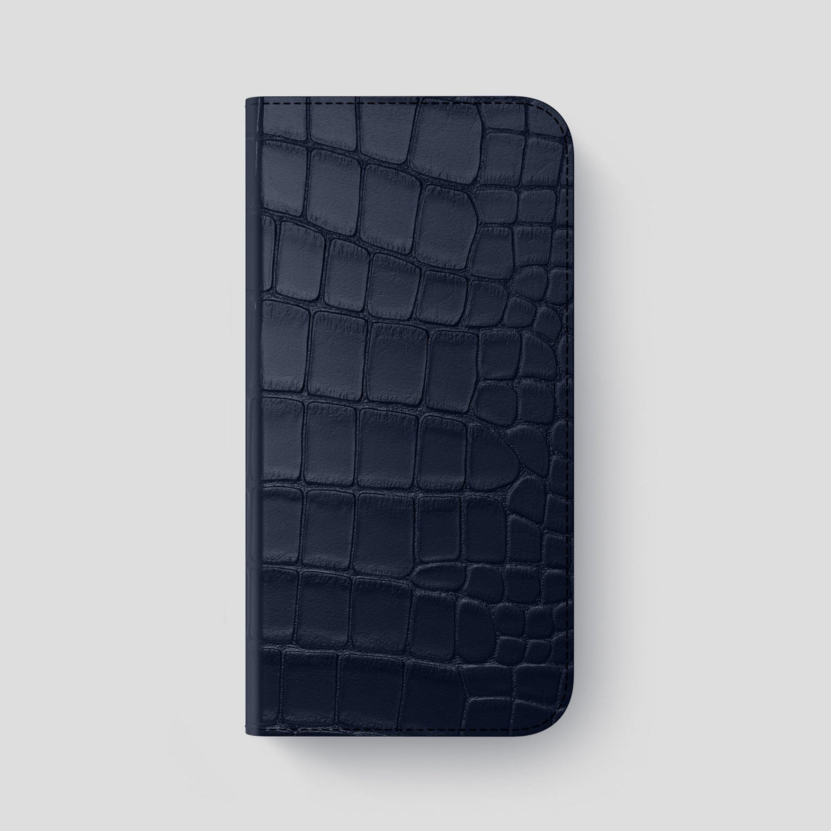 Navy Blue iPhone 14 Pro Max Folio Case Alligator with Black Metal -4 | Navy-Blue-Black