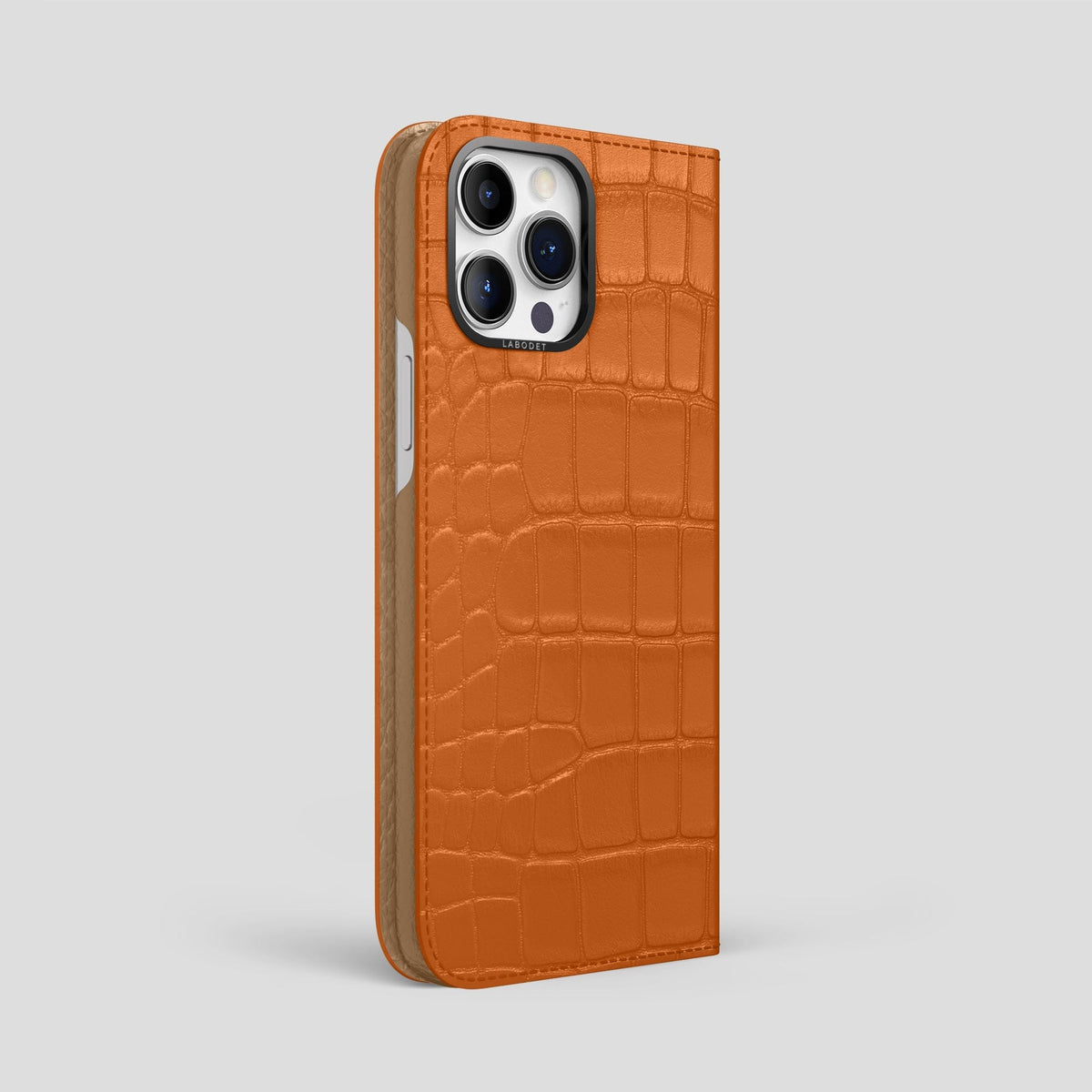 Orange iPhone 14 Pro Max Folio Case Alligator with Black Metal -1 | Orange-Black