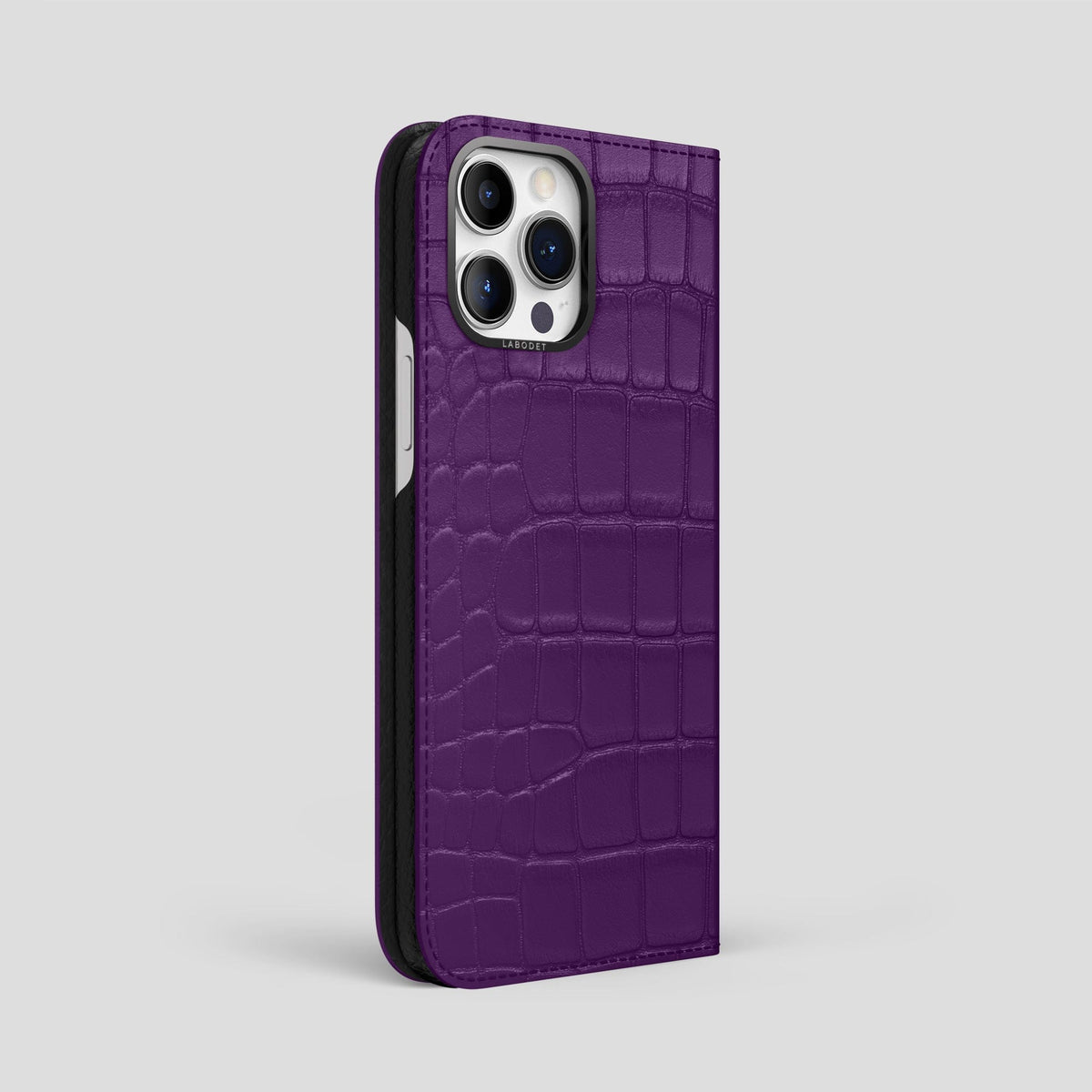 Purple iPhone 14 Pro Max Folio Case Alligator with Black Metal -1 | Purple-Black