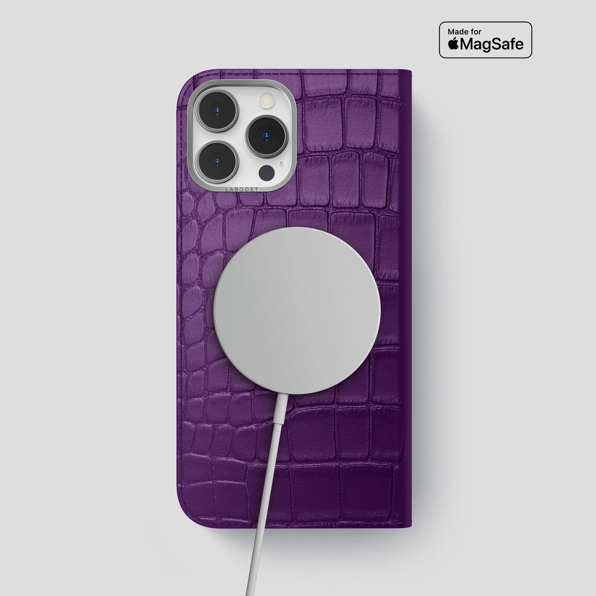 Purple iPhone 14 Pro Max Folio Case Alligator with Steel Metal -3 | Purple-Steel
