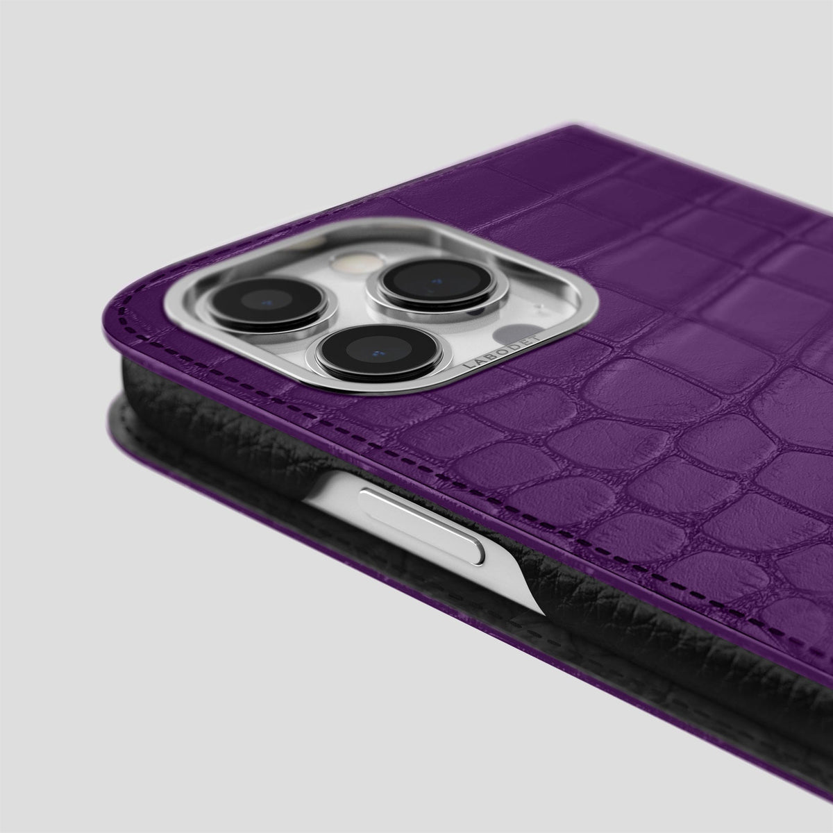 Purple iPhone 14 Pro Max Folio Case Alligator with Steel Metal -5 | Purple-Steel