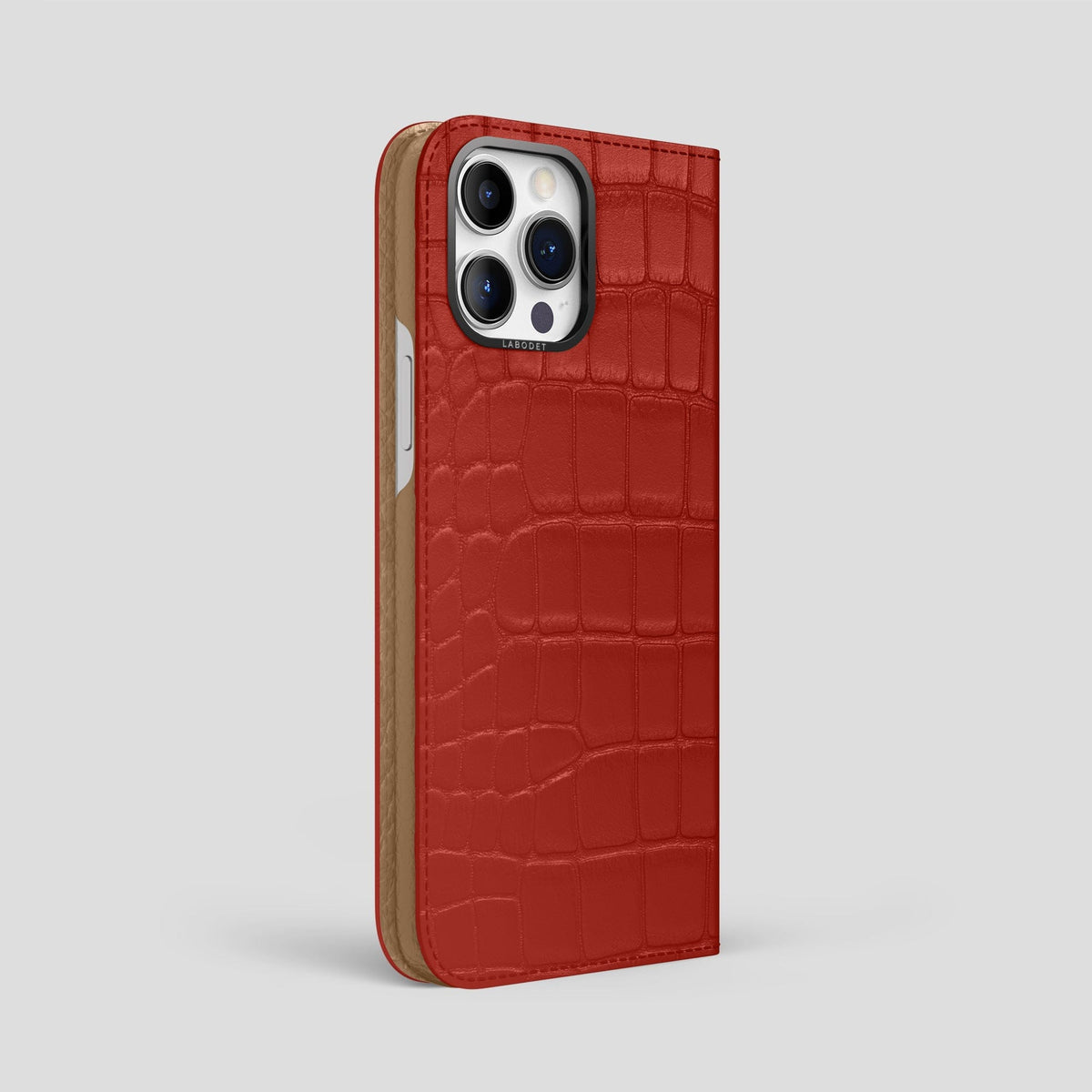 Red iPhone 14 Pro Max Folio Case Alligator with Black Metal -1 | Red-Black