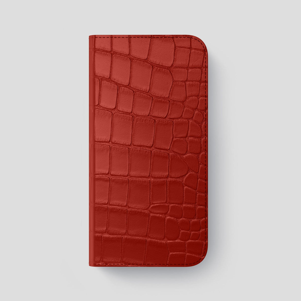 Red iPhone 14 Pro Max Folio Case Alligator with Steel Metal -4 | Red-Steel