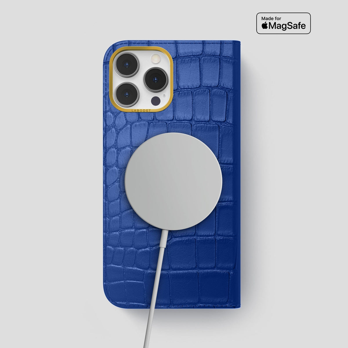 Royal Blue iPhone 14 Pro Max Folio Case Alligator with Gold Metal -3 | Royal-Blue-Gold