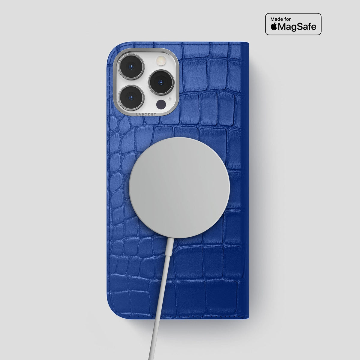 Royal Blue iPhone 14 Pro Max Folio Case Alligator with Steel Metal -3 | Royal-Blue-Steel