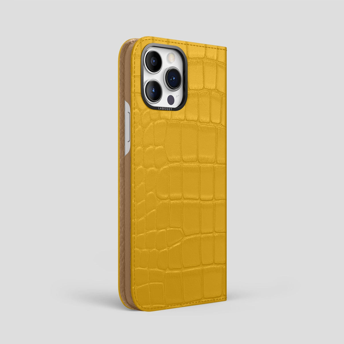 Yellow iPhone 14 Pro Max Folio Case Alligator with Black Metal -1 | Yellow-Black
