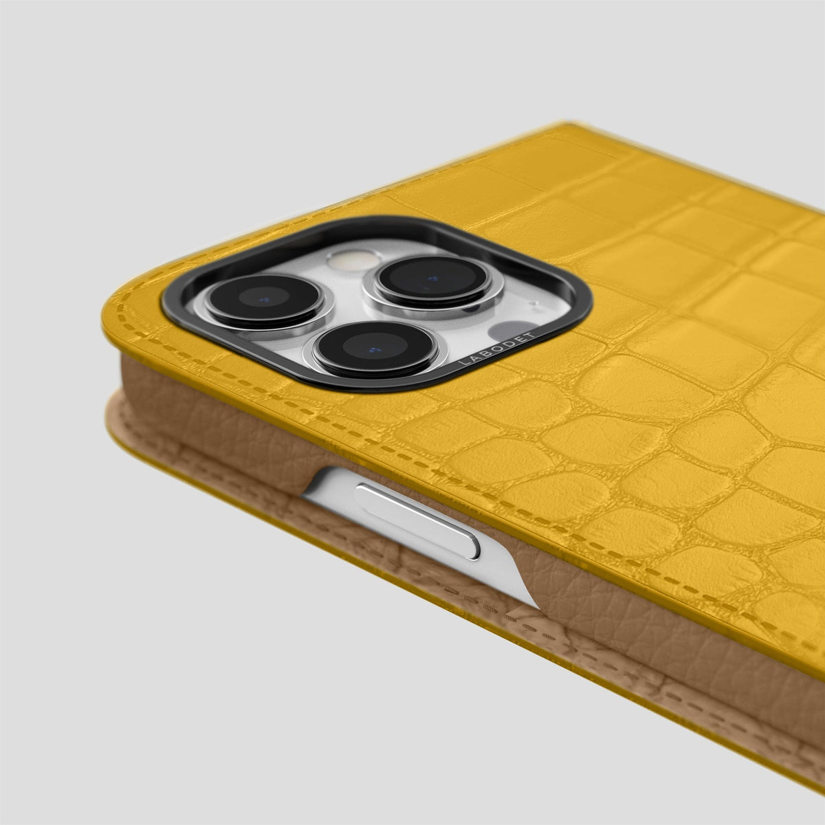 Yellow iPhone 14 Pro Max Folio Case Alligator with Black Metal -5 | Yellow-Black