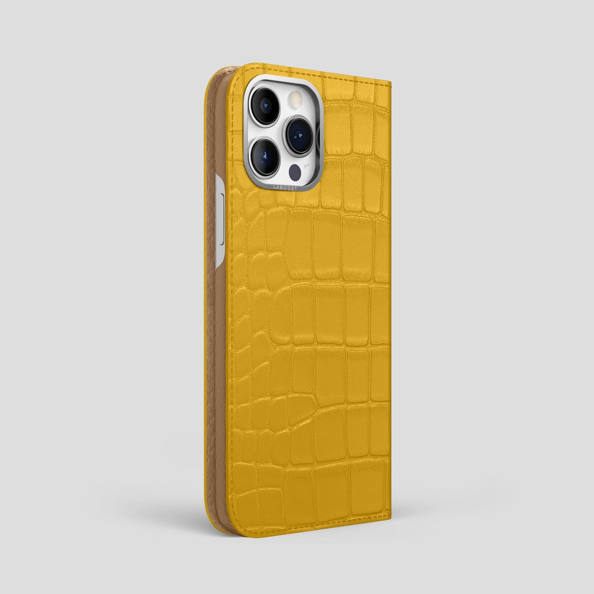 Yellow iPhone 14 Pro Max Folio Case Alligator with Steel Metal -1 | Yellow-Steel