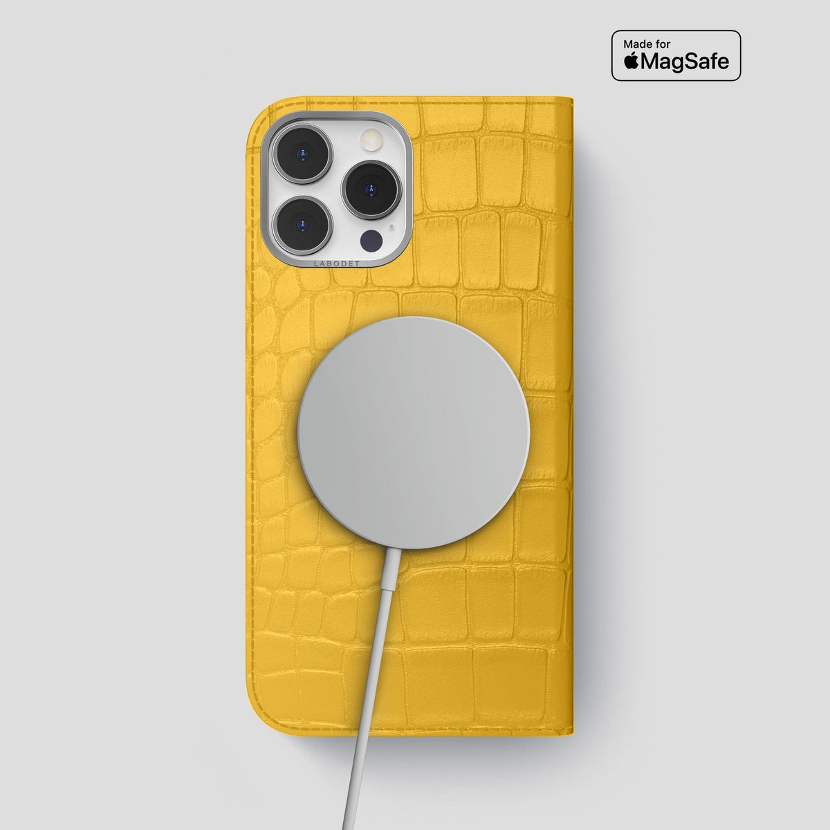 Yellow iPhone 14 Pro Max Folio Case Alligator with Steel Metal -3 | Yellow-Steel