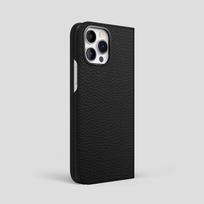 Black iPhone 14 Pro Max Folio Magsafe Case Calf with Black Metal -1 | Black-Black