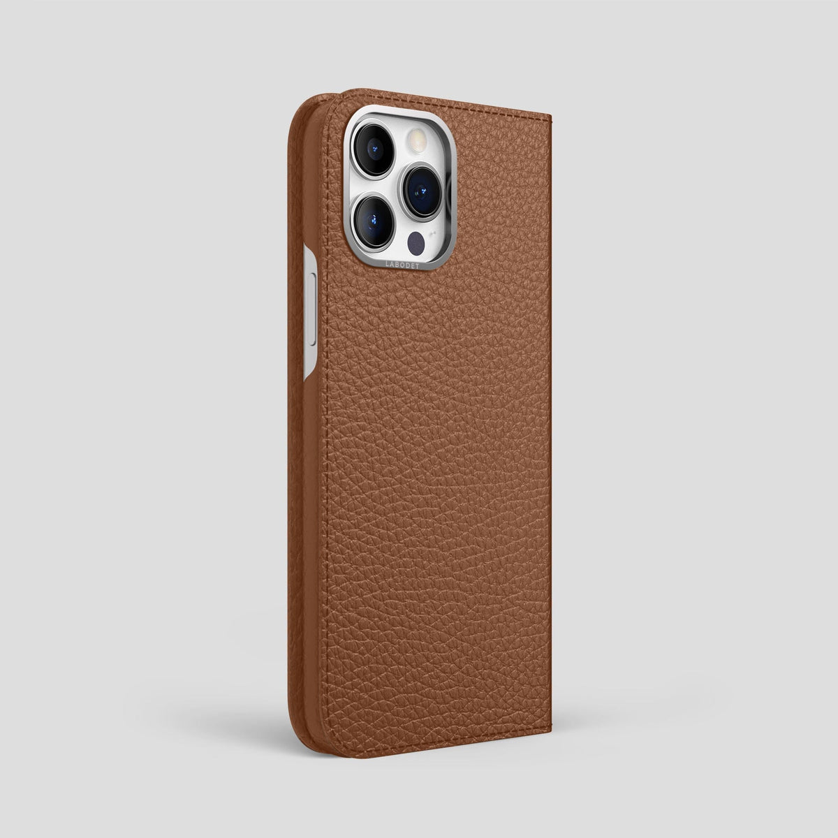 Caramel iPhone 14 Pro Max Folio Magsafe Case Calf with Steel Metal -1 | Caramel-Steel