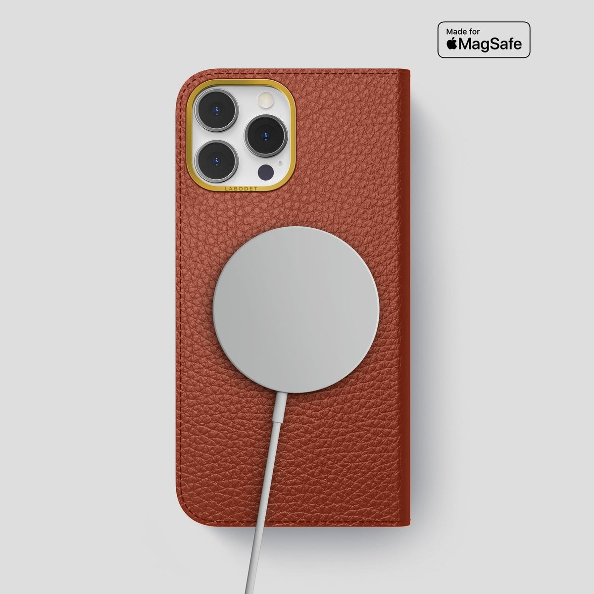Dark Brown iPhone 14 Pro Max Folio Magsafe Case Calf with Gold Metal -3 | Dark-Brown-Gold