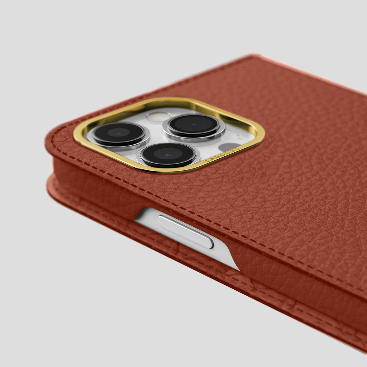 Dark Brown iPhone 14 Pro Max Folio Magsafe Case Calf with Gold Metal -5 | Dark-Brown-Gold