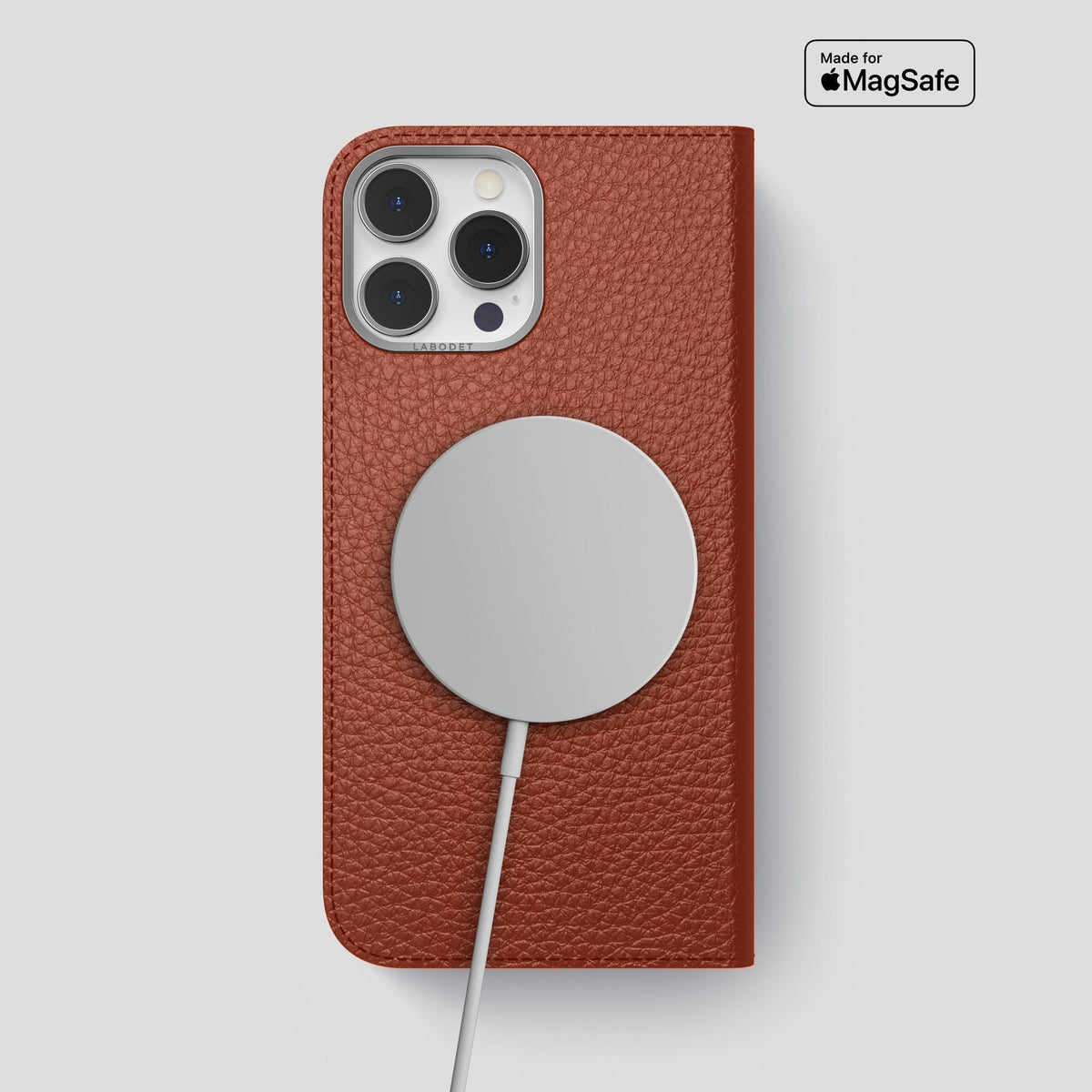 Dark Brown iPhone 14 Pro Max Folio Magsafe Case Calf with Steel Metal -3 | Dark-Brown-Steel