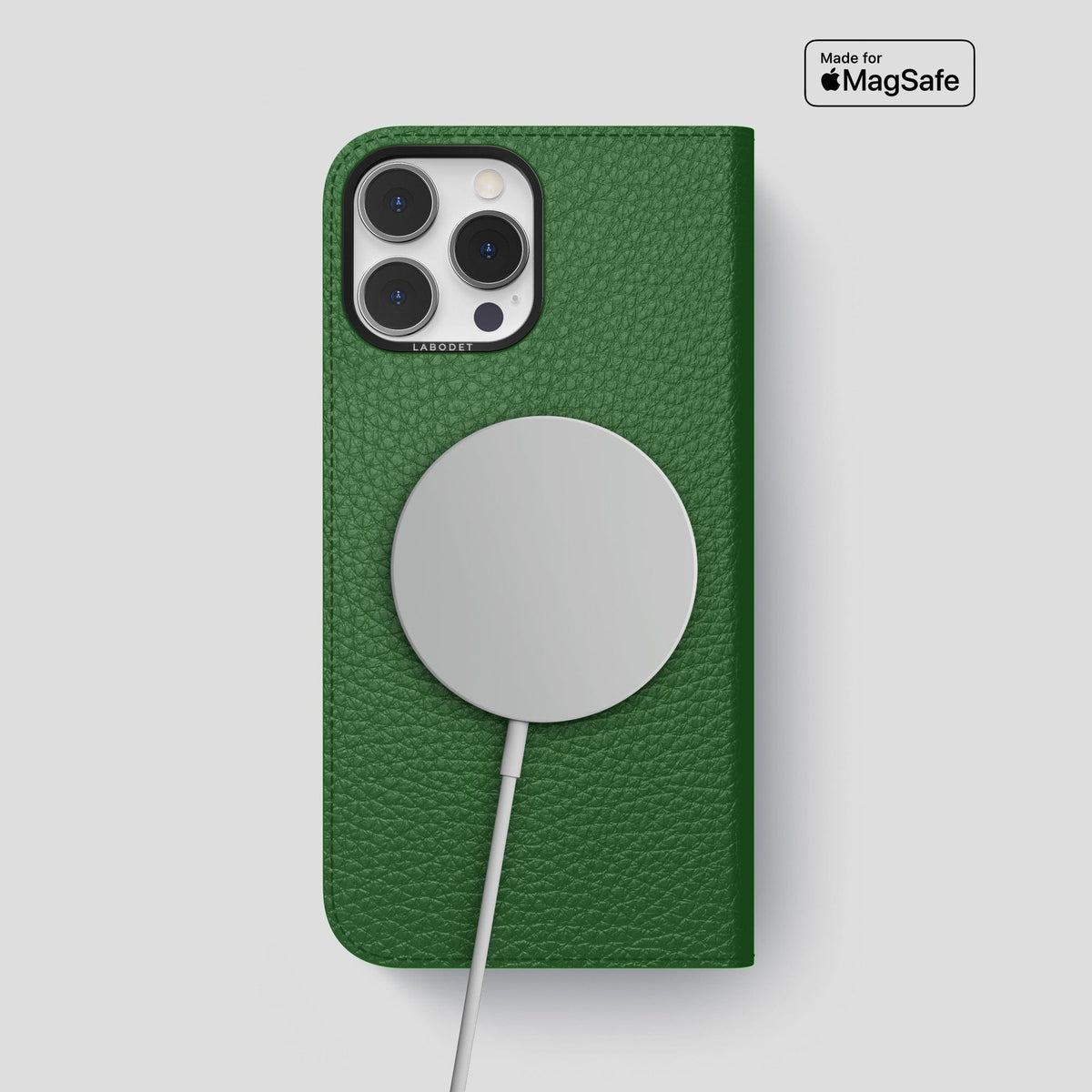 Dark Green iPhone 14 Pro Max Folio Magsafe Case Calf with Black Metal -3 | Dark-Green-Black