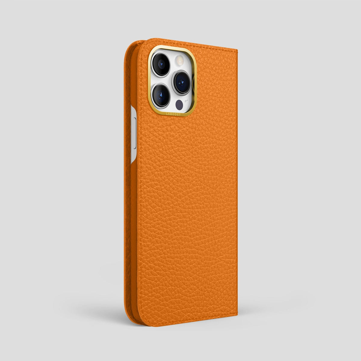 Orange iPhone 14 Pro Max Folio Magsafe Case Calf with Gold Metal -1 | Orange-Gold