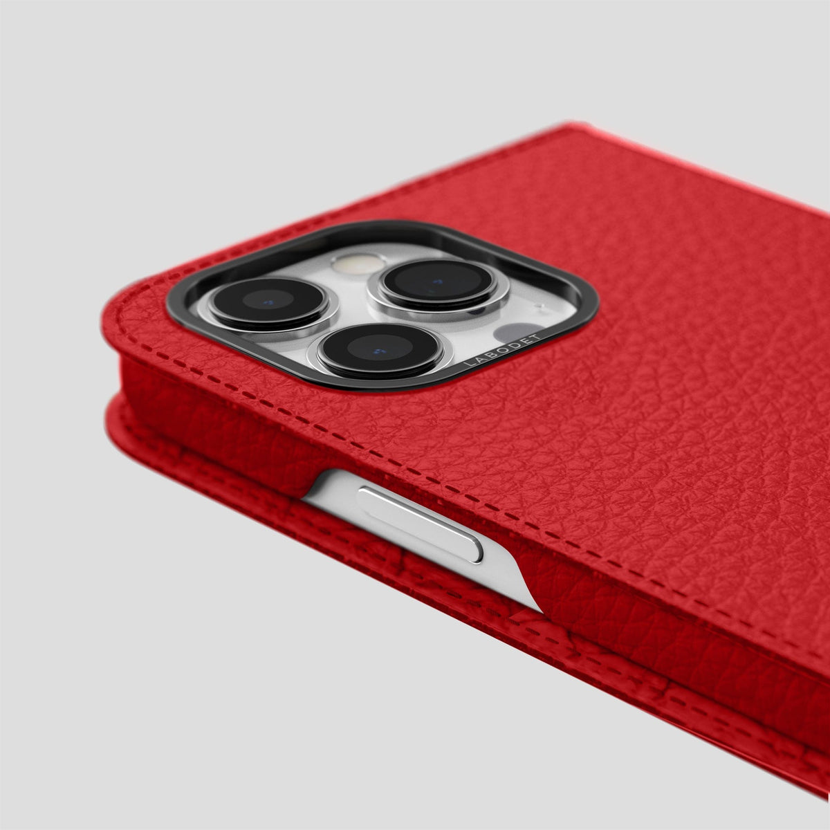 Red iPhone 14 Pro Max Folio Magsafe Case Calf with Black Metal -5 | Red-Black