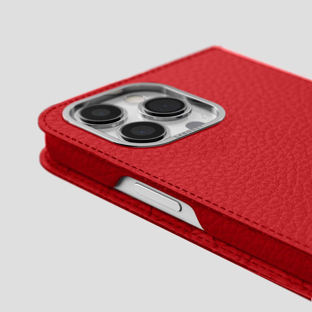 Red iPhone 14 Pro Max Folio Magsafe Case Calf with Steel Metal -5 | Red-Steel
