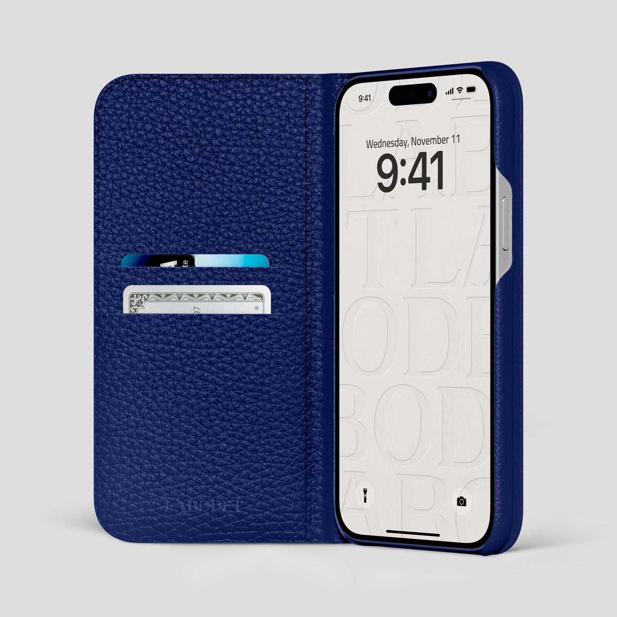 Royal Blue iPhone 14 Pro Max Folio Magsafe Case Calf with Black Metal -2 | Royal-Blue-Black