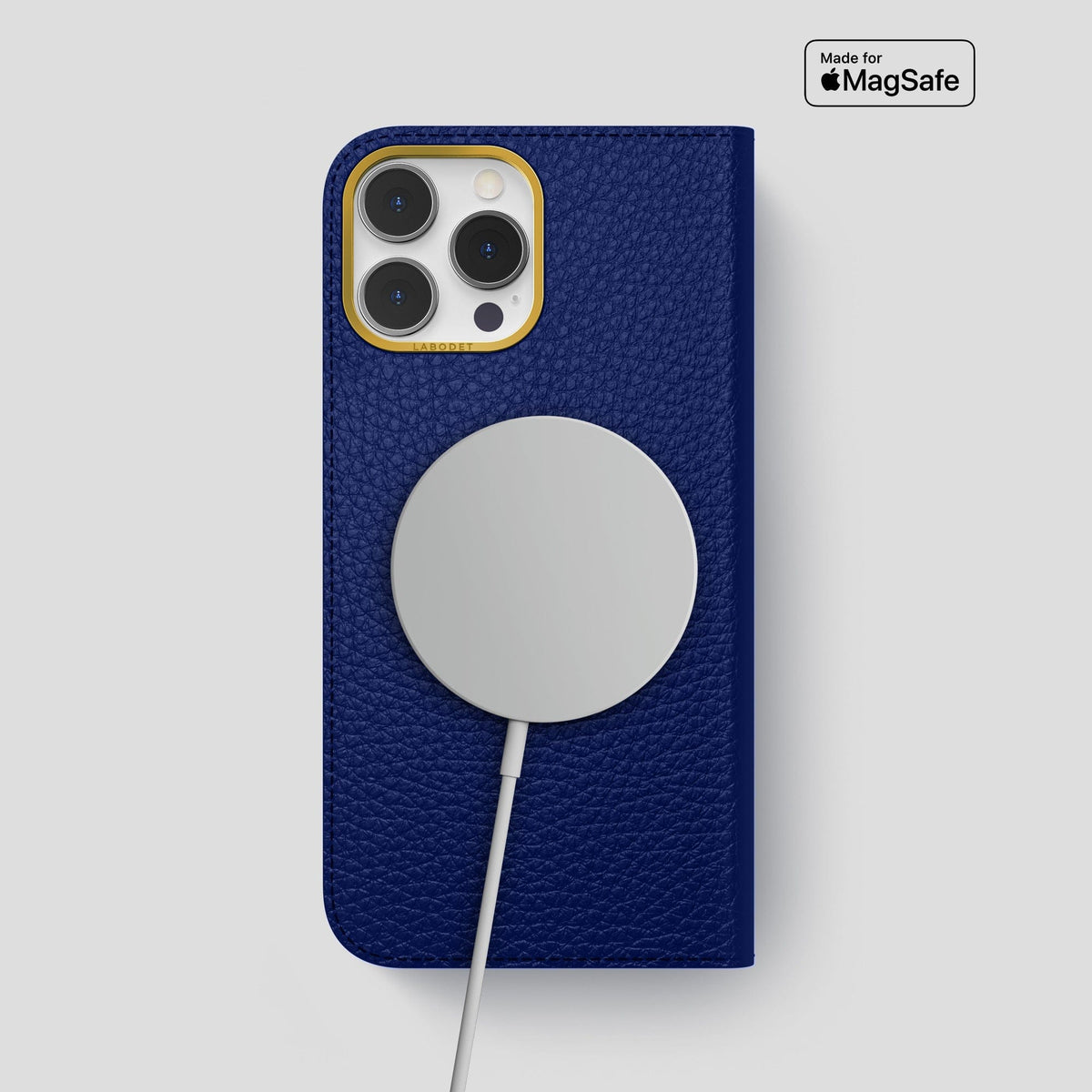 Royal Blue iPhone 14 Pro Max Folio Magsafe Case Calf with Gold Metal -3 | Royal-Blue-Gold